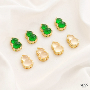 强保色18K包金高仿和田玉石碧玉翡翠葫芦隔珠diy手链项链饰品配件