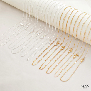 14K包真金高保色镀厚银项链女链子素链细裸链锁骨链无吊坠diy配饰