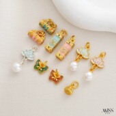 哑金沙金包金保色兰花锁闪片蝴蝶珍珠莲花娜娜通吊坠diy饰品配件