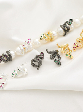 枪黑色18K镀真金保色银亮色暗黑蛇环五锆盘蛇隔圈隔珠diy串饰配件