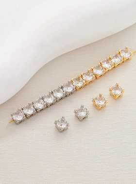 14K包金保色4mm镶锆石方形颗粒隔珠散珠diy手作手链项链串珠配件