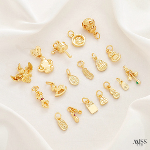 铜镀18K包金保色羽毛葫芦铃铛金刚杵小飞象转经桶吊坠diy吊饰配件