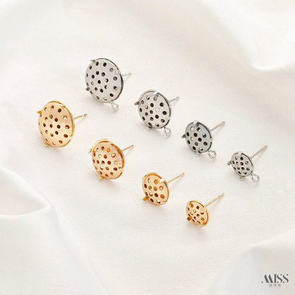 14K包金高保色圆形网盘莲蓬头耳钉耳针diy手作绕线网筛耳饰品配件