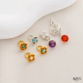 18K哑金厚银保色镶钻小花玛瑙蝶翅四叶草吊坠diy手链项链饰品配件