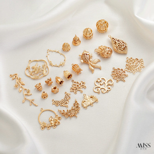 古风14K高保色多挂流苏吊牌diy手作头饰发簪发冠吊饰双吊连接配件