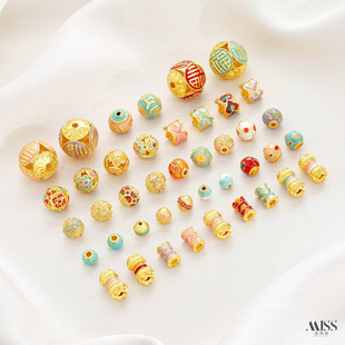 景泰蓝烧蓝珐琅彩18K并蒂莲六字箴言山海江山福字隔珠diy串饰配件