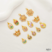 18K沙金烧蓝蝴蝶出水芙蓉仲夏玫瑰格桑花木兰花吊坠diy吊饰品配件