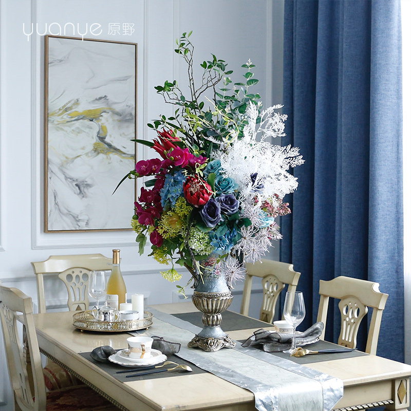 轻奢高档餐桌仿真花高贵华丽摆件欧美式酒店客厅大堂装饰假花摆设
