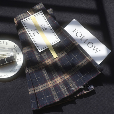 格子百褶裙女秋冬款短款格纹半身裙春高腰a字显瘦黄灰色毛呢短裙