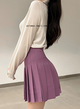 香芋紫色百褶裙女夏短款高腰a字显瘦短裙学院风西装面料半身裙裤