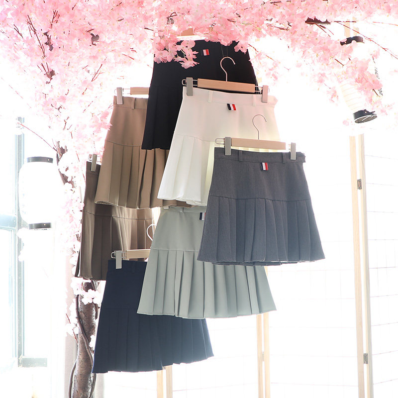 百褶裙女夏季高腰a字裙显瘦半身裙灰色西装面料春秋学院风短裙裤