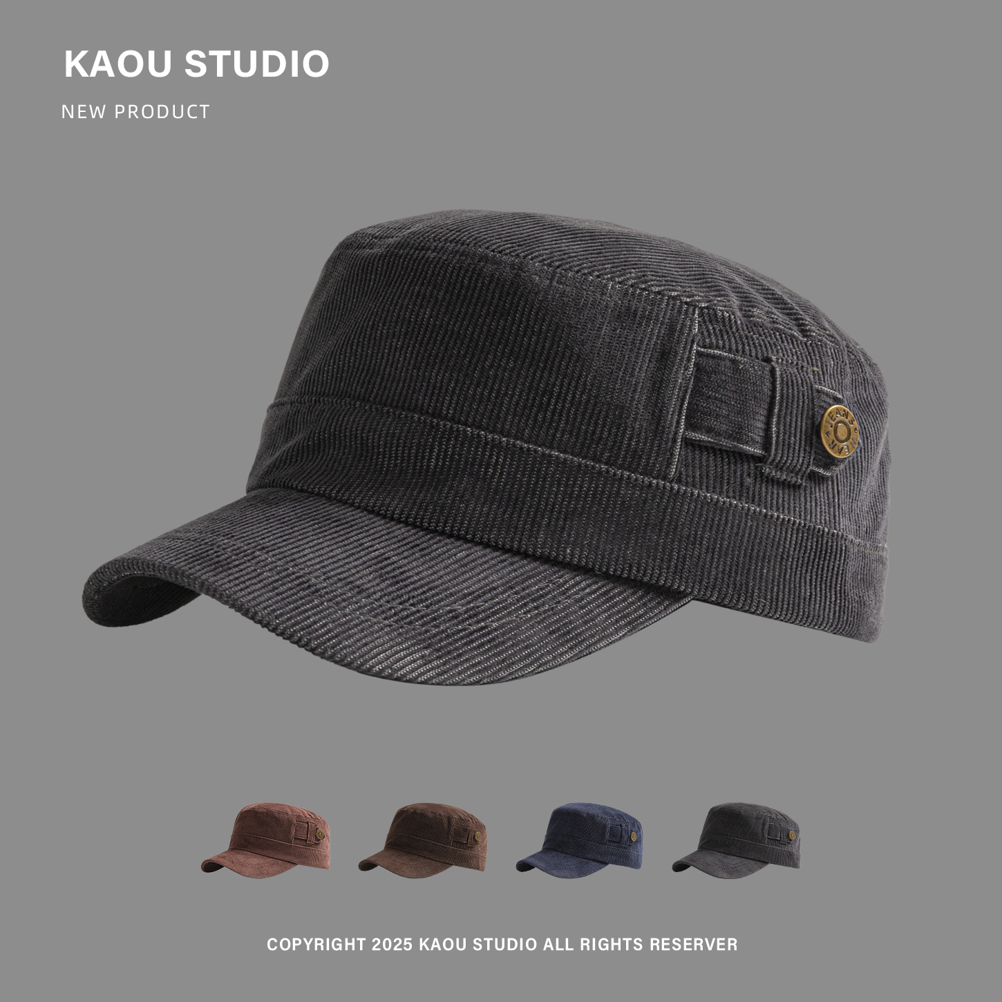 复古灯芯绒平顶帽秋冬户外休闲