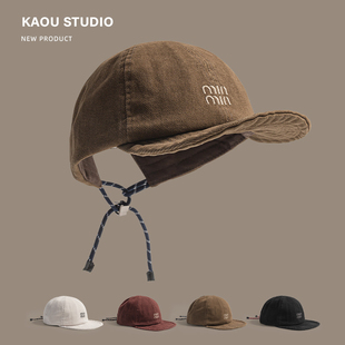 美式 抽绳帽子 复古棒球帽潮牌刺绣小众软檐街头男女鸭舌帽嘻哈时尚