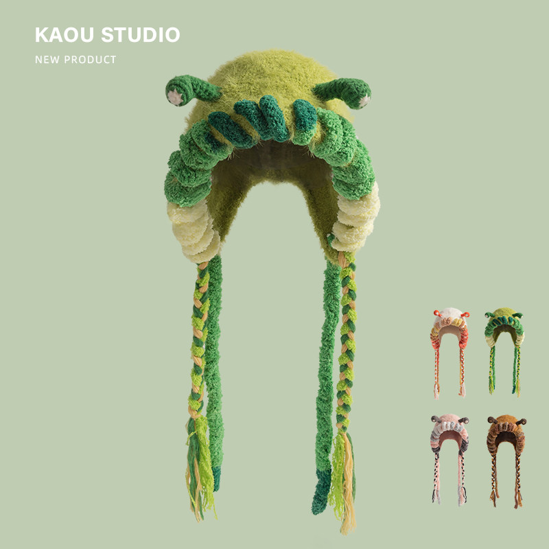 搞怪小怪兽毛绒护耳帽女甜美可爱