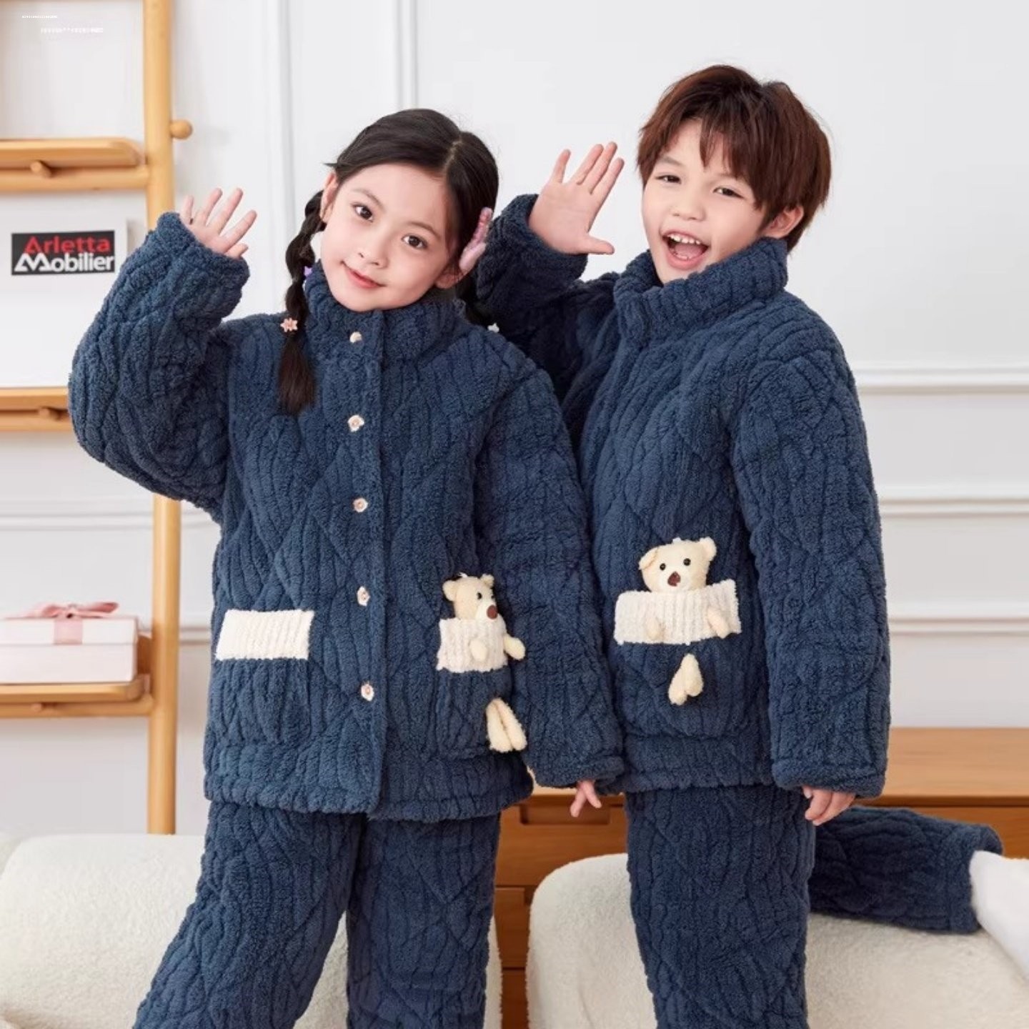 儿童睡衣冬季加厚三层夹棉珊瑚绒宝宝保暖法兰绒男女童家居服套装,女士内衣/男士内衣/家居服,睡衣/家居服套装,淘宝优惠券,粉丝福利购,淘宝优惠卷