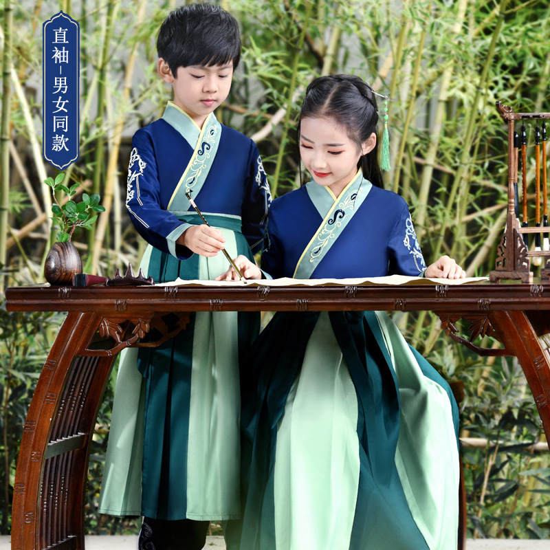 儿童才子古装汉服男女孩书生国学弟子规侠客男童服装古筝演出服
