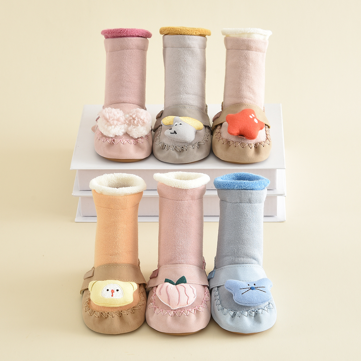 婴儿地板鞋袜秋冬牛筋底高筒毛圈
