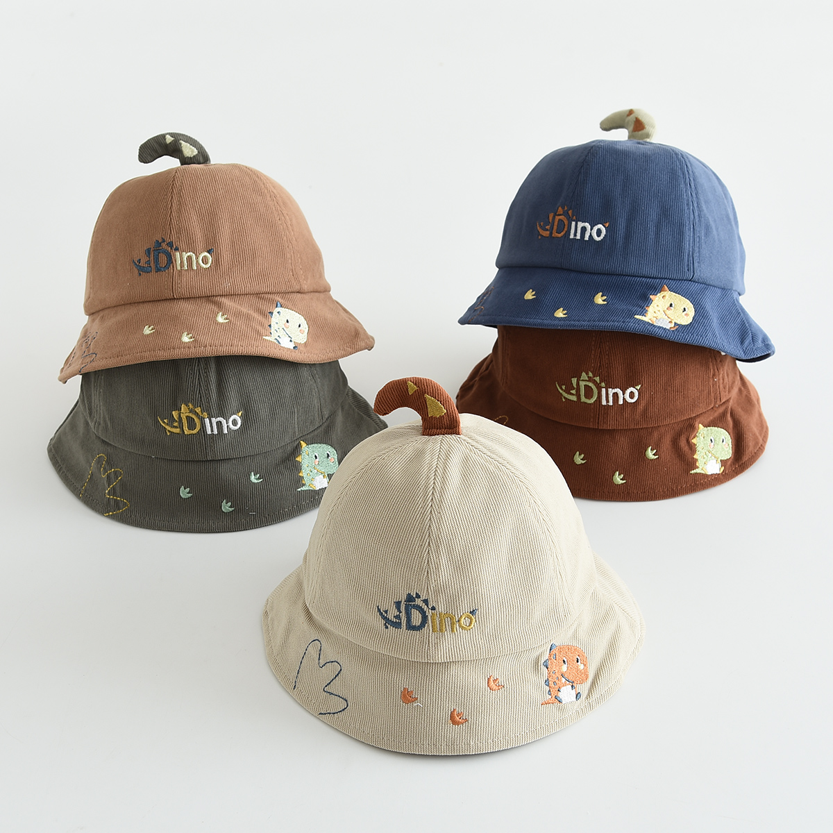 婴儿帽子秋冬纯棉渔夫帽男女宝宝遮阳防晒卡通恐龙儿童冬季盆帽