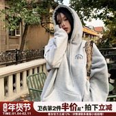 2025新款 宽松韩系灰色连帽卫衣女chic慵懒风百搭秋冬加绒加厚上衣