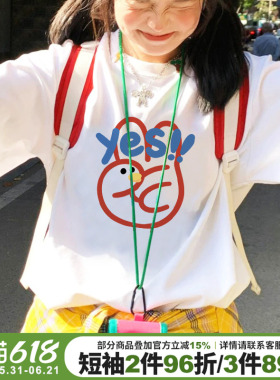2026新款可爱风卡通印花白色短袖t恤女宽松百搭减龄设计感上衣夏