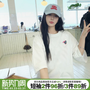 宽松百搭重磅上衣潮 高级感甜酷风白色正肩t恤女短袖 2026夏季 新款