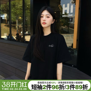 高级感韩系简约风纯棉黑色短袖t恤女2026夏季新款宽松显瘦上衣潮
