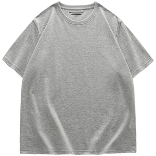 高级感纯棉百搭休闲简约风灰色t恤女宽松韩版正肩纯色打底衫上衣