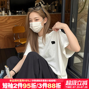 上衣 简约风百搭纯棉花灰色短袖 t恤女夏季 新款 高级感宽松正肩半袖