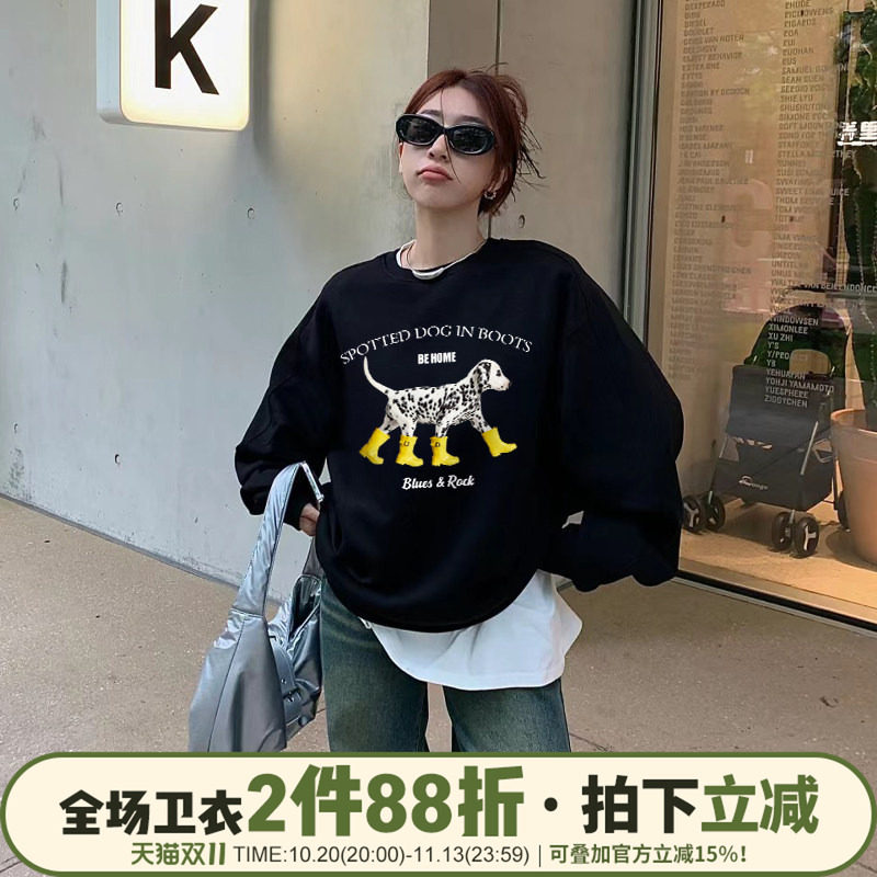 oversize大版宽松黑色无帽卫衣女2026新款韩系慵懒风秋冬加绒上衣