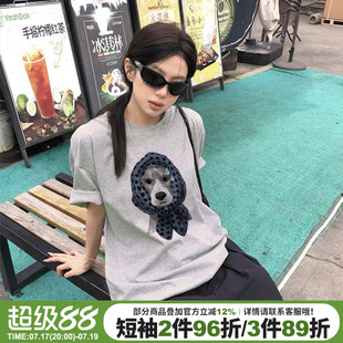 街头ins风超火灰色短袖t恤女2026新款小众潮牌大版宽松纯棉上衣夏