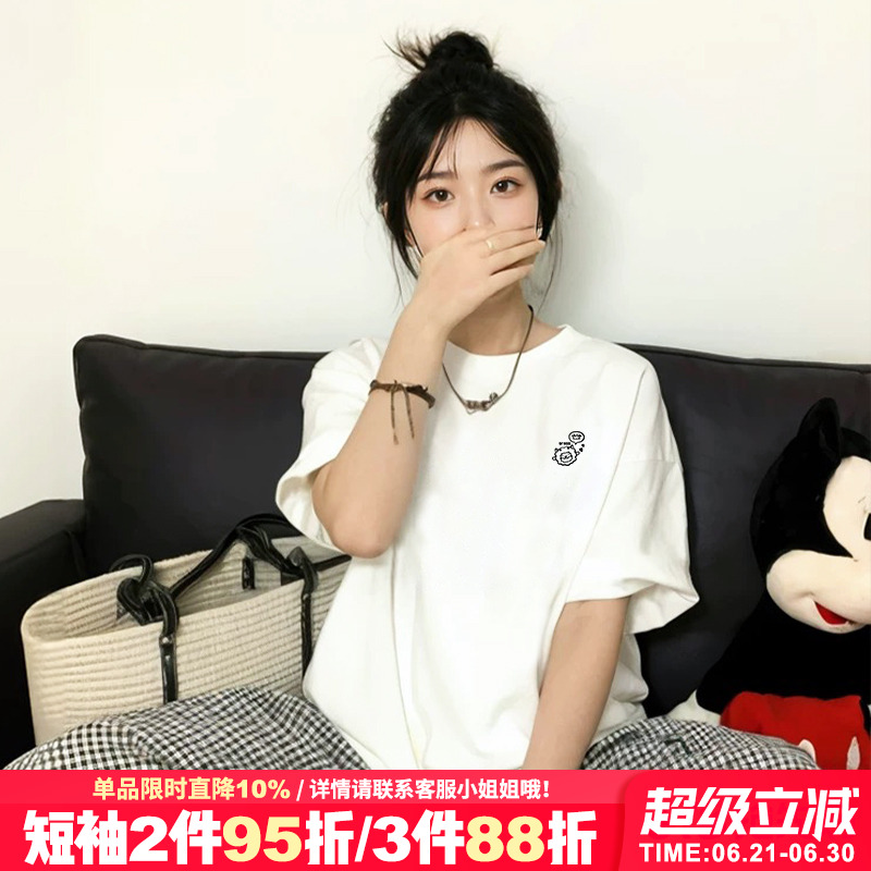 简约风宽松休闲白色短袖t恤女2025新款韩系通勤打底衫半袖上衣夏