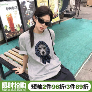 街头ins风超火灰色短袖t恤女2026新款小众潮牌大版宽松纯棉上衣夏