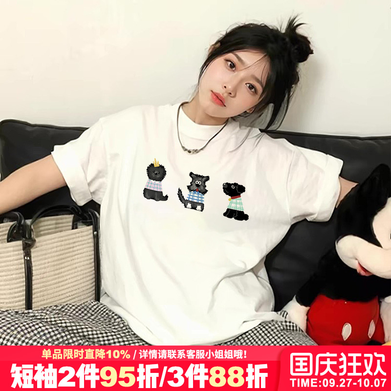 设计感超火卡通狗狗印花短袖女夏