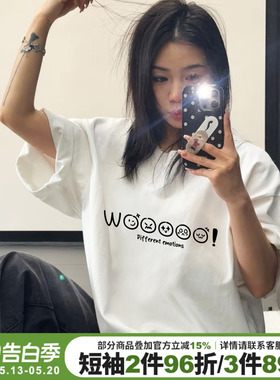 简约风设计感百搭纯棉白色短袖t恤女小众街头潮牌重磅半袖上衣夏
