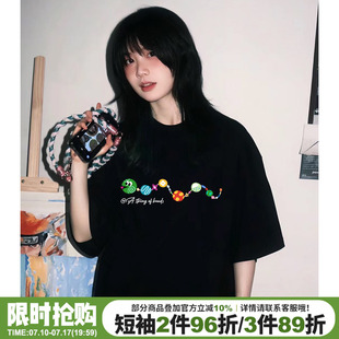 设计感卡通潮牌黑色短袖t恤女2026蛇年限定款bf宽松大版正肩上衣