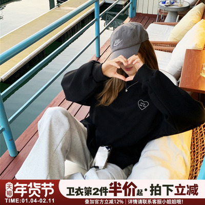 加绒加厚韩系慵懒风通勤卫衣女