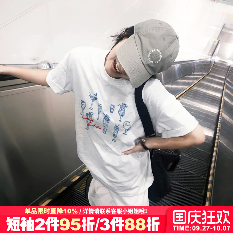 美式学院风宽松纯棉花灰色短袖女