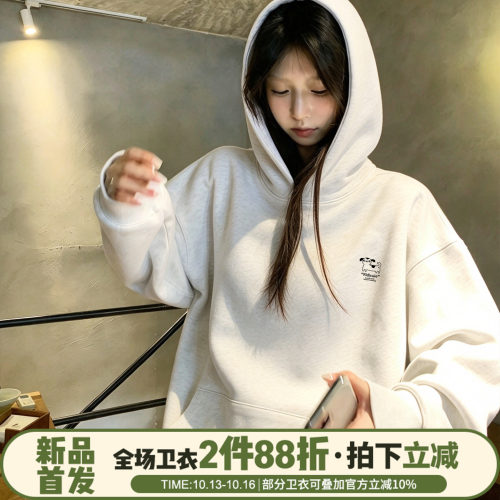 简约风百搭宽松韩版花灰色卫衣女