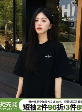 高级感韩系简约风纯棉黑色短袖t恤女2026夏季新款宽松显瘦上衣潮