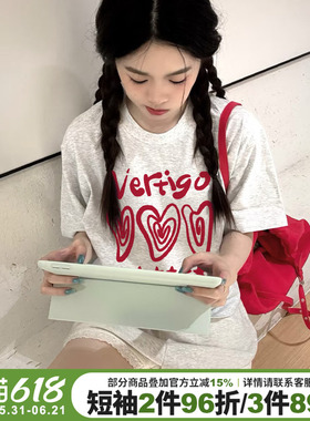 2026夏季新款美式设计感ins潮牌花灰色短袖t恤女宽松通勤半袖上衣