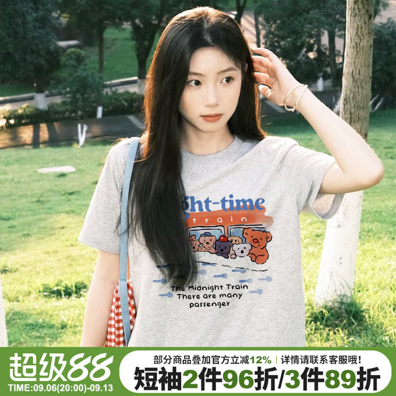 韩系学院风卡通印花超火半袖上衣图片