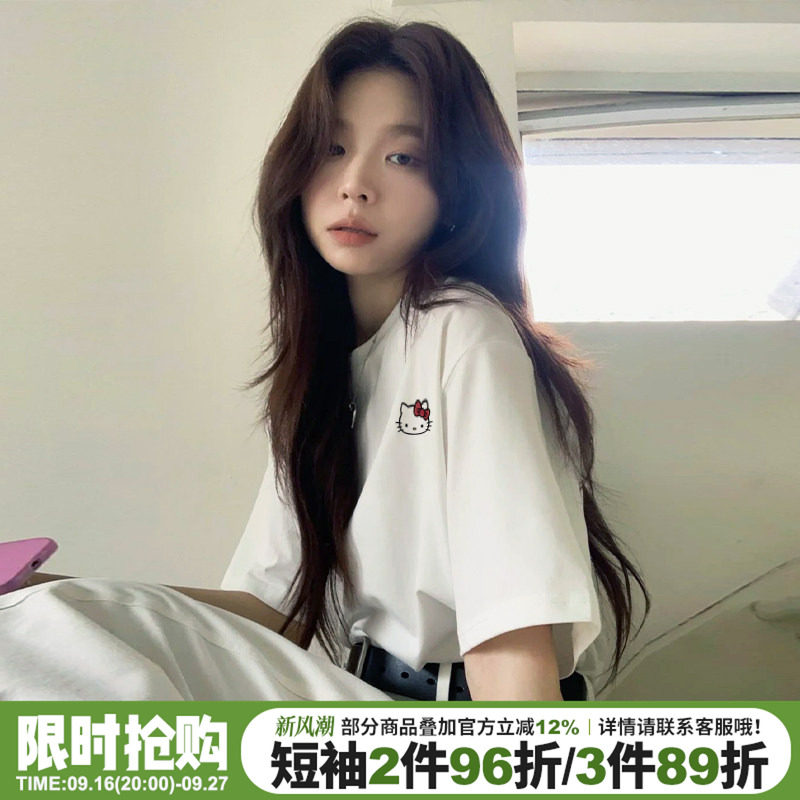 chic慵懒风宽松纯棉正肩半袖上衣图片