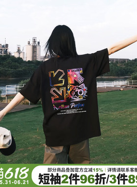 hiphop街头嘻哈风黑色短袖t恤女美式大版宽松显瘦重磅半袖上衣夏