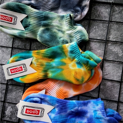 4双扎染短袜男毛巾底欧美篮球袜