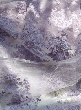 纯棉网纱紫色蕾丝刺绣面料婚纱服装窗帘娃娃衣背景布DIY手工布料