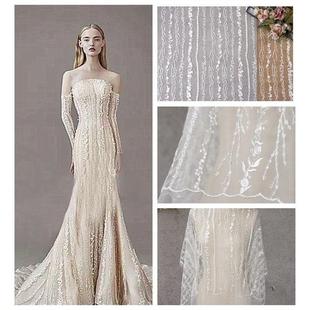 fabric dress 高档平绣珠片网纱婚纱礼服布料服装 裙子面料Wedding