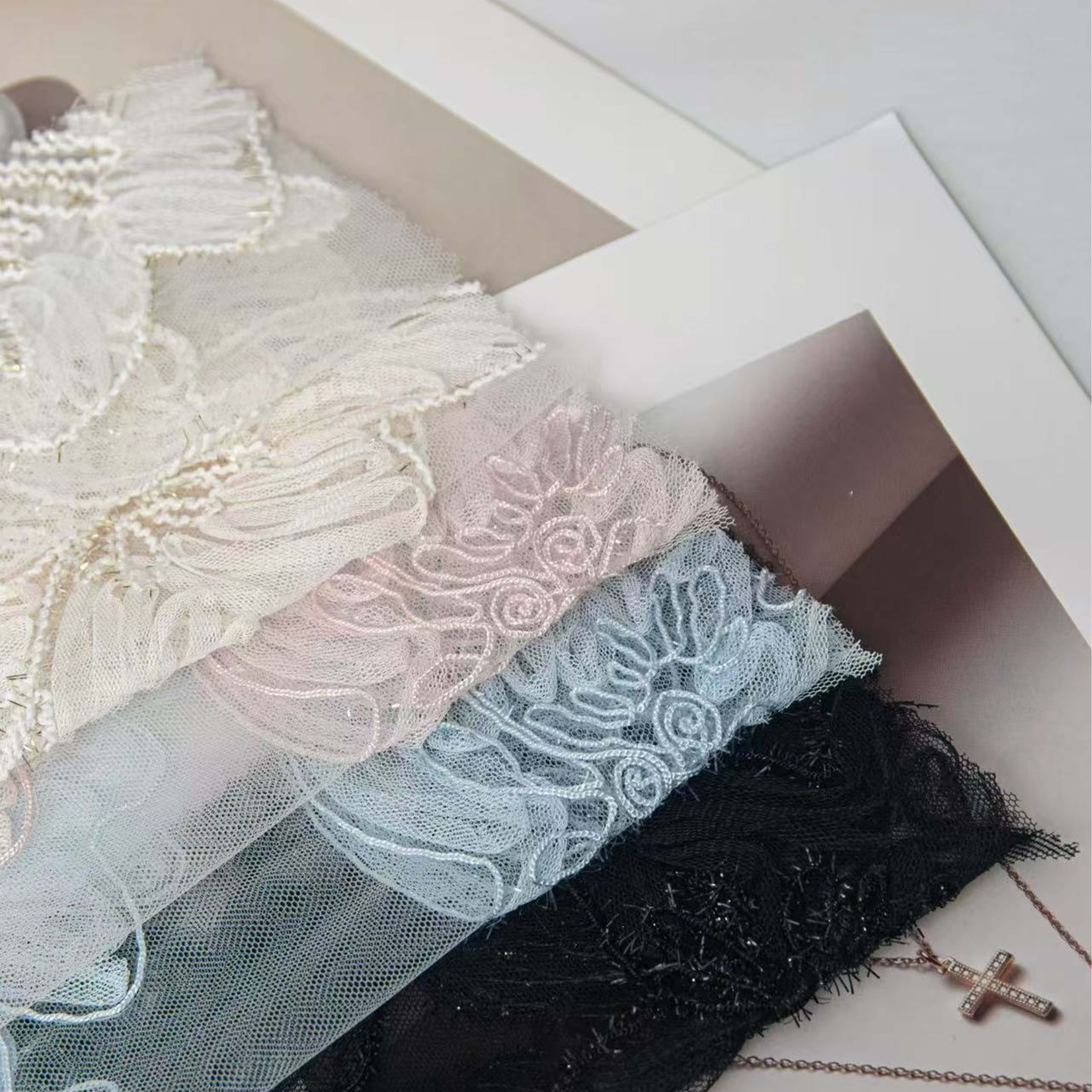 盘带绣立体花朵网纱面料 浮雕大花刺绣蕾丝婚纱礼服汉服罩裙布料