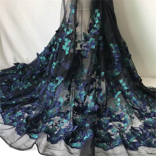 高档3D立体蝴蝶花朵刺绣蕾丝面料重手工DIY服装裙子礼服网纱布料