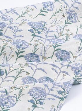 光泽微廓蓝色绣球超仙立体浮雕提花布半裙套装手工包花束diy面料