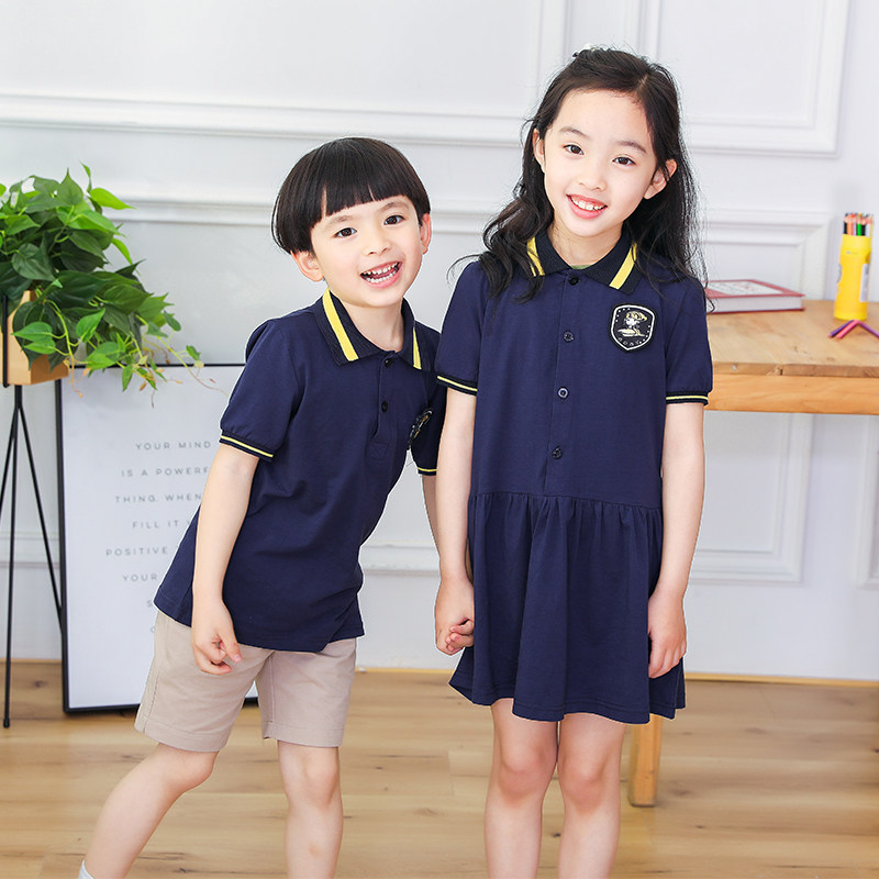 幼儿园园服中小学生班服校服纯棉演出服学院风短袖连衣裙演出服
